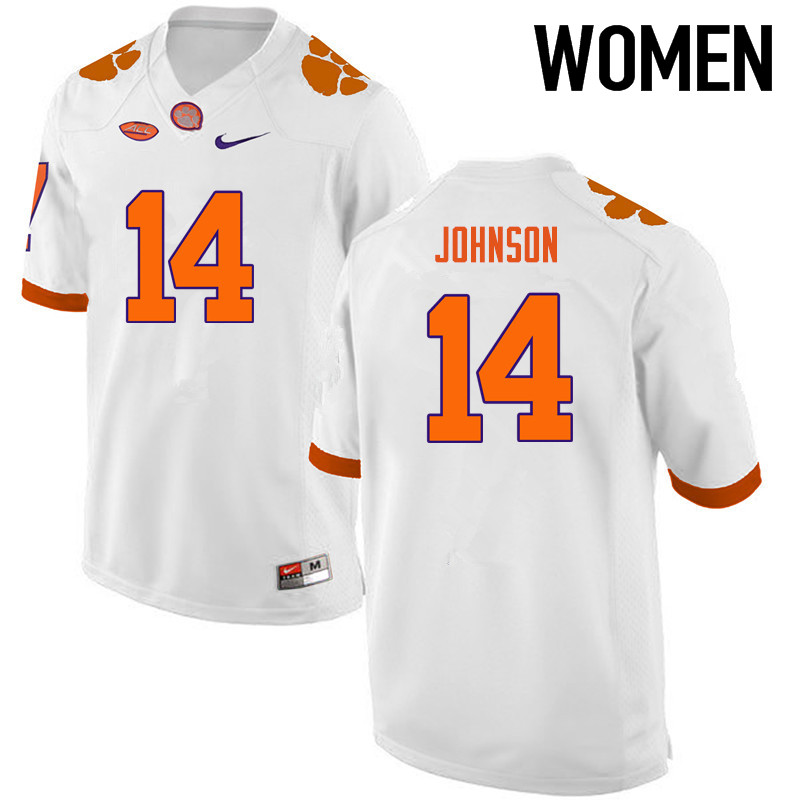 Women Clemson Tigers #14 Denzel Johnson College Football Jerseys-White - Click Image to Close